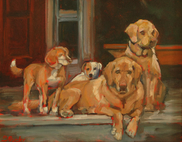 Oil Painting Dogs on Porch S Filarsky